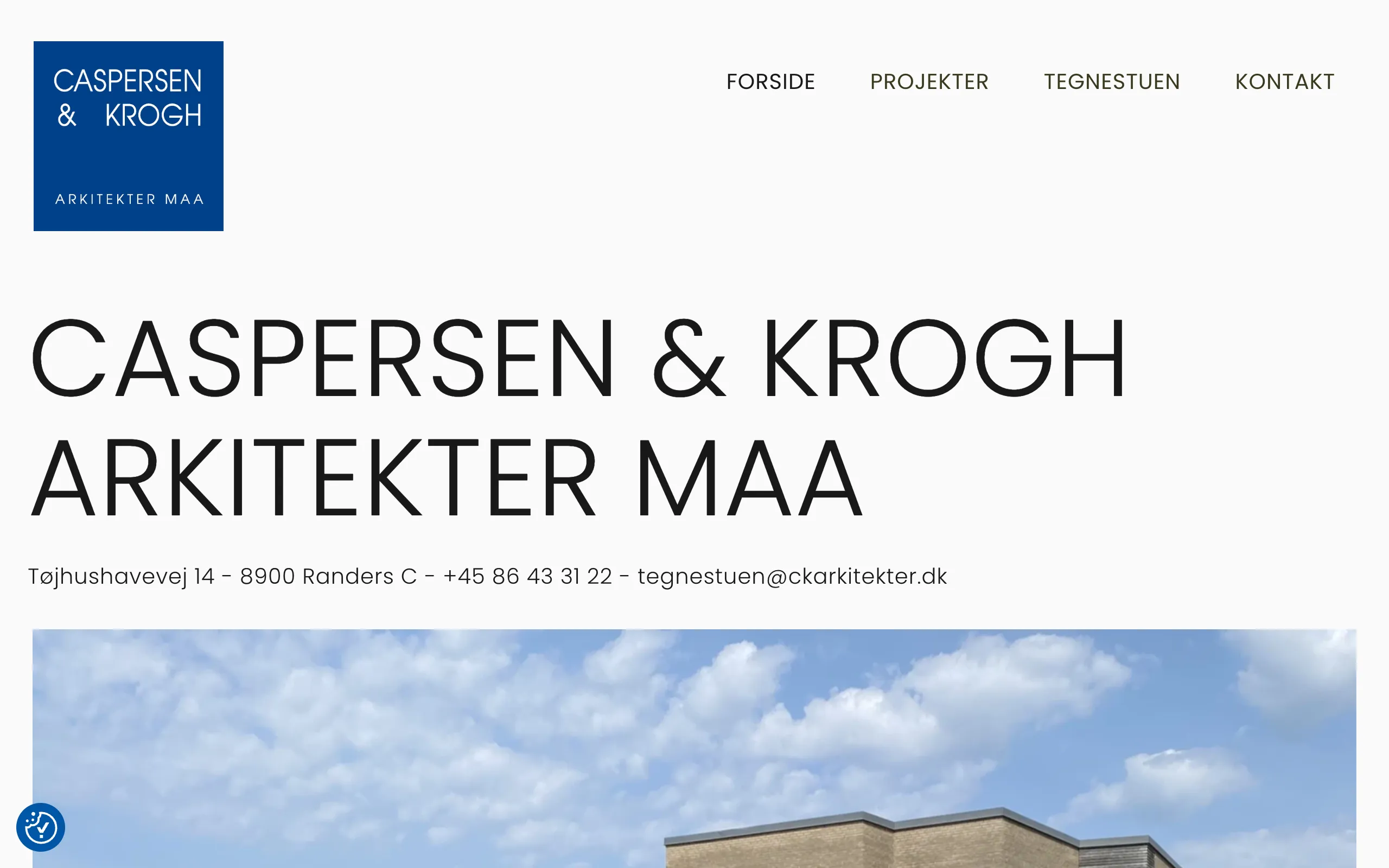 Forsiden af ckark.dk, Caspersen & Krogh Arkitekters hjemmeside