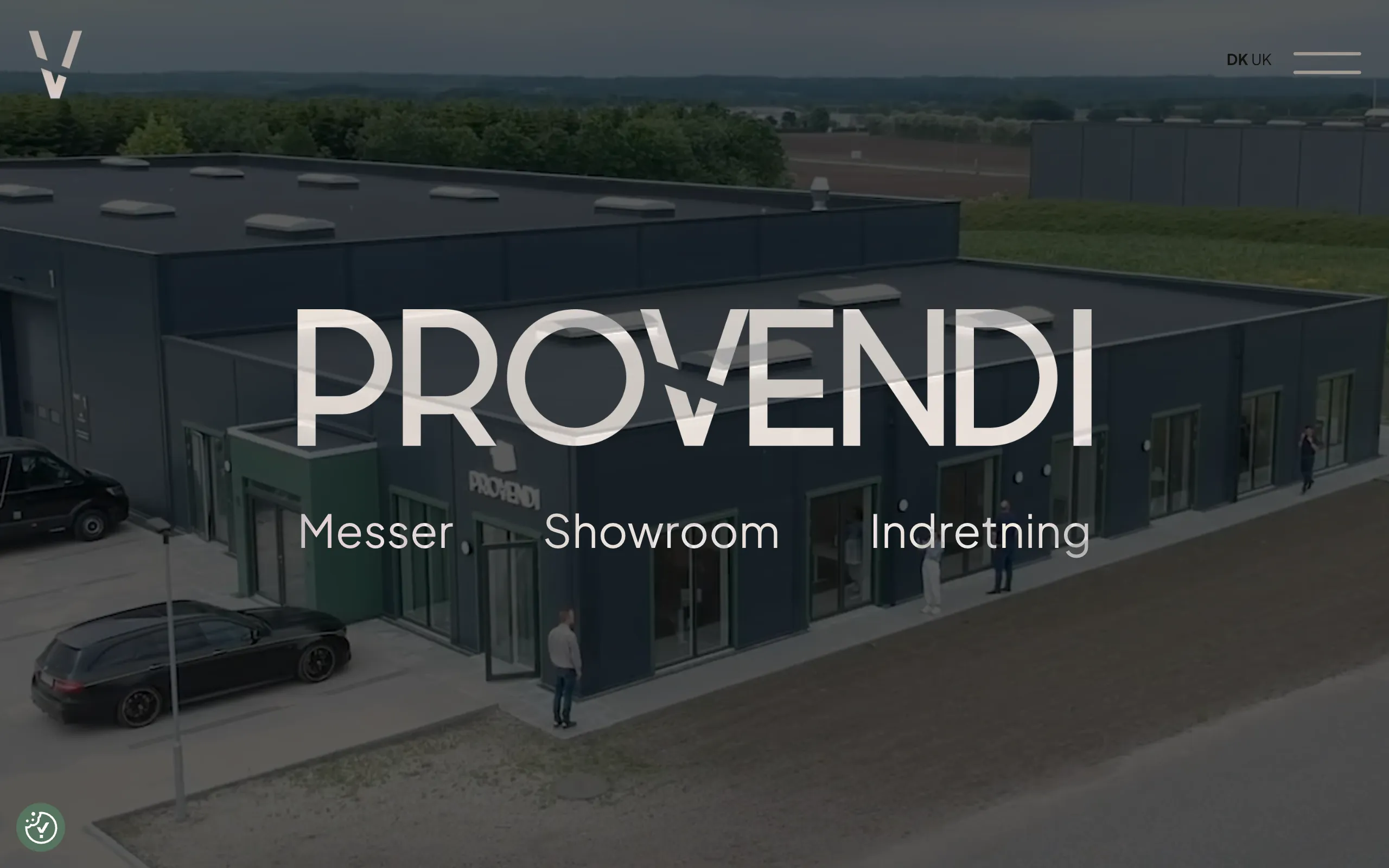 Forsiden af provendi.dk med messestande, showroom og indretning